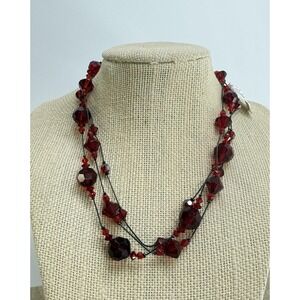 NWT Dabby Reid NYC Red Faceted Bead Necklace 3-Strand, Dabby Reid Necklace